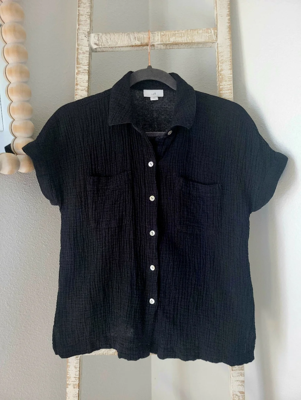 J. Jill 100% Cotton Black Double Gauze Petite XS Button Up - Picture 2 of 6